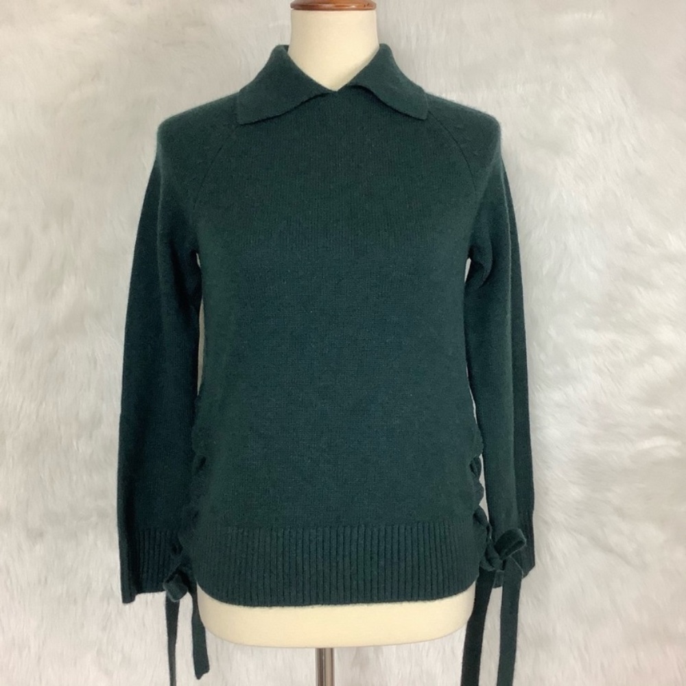 Frame Forest Green Le Side Tie Cashmere Sweater